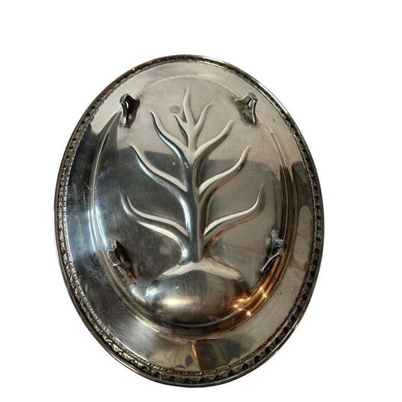 Vintage Large Footed Silver Meat Tray with Tree Well Has Some Wear - Picture 2 of 13